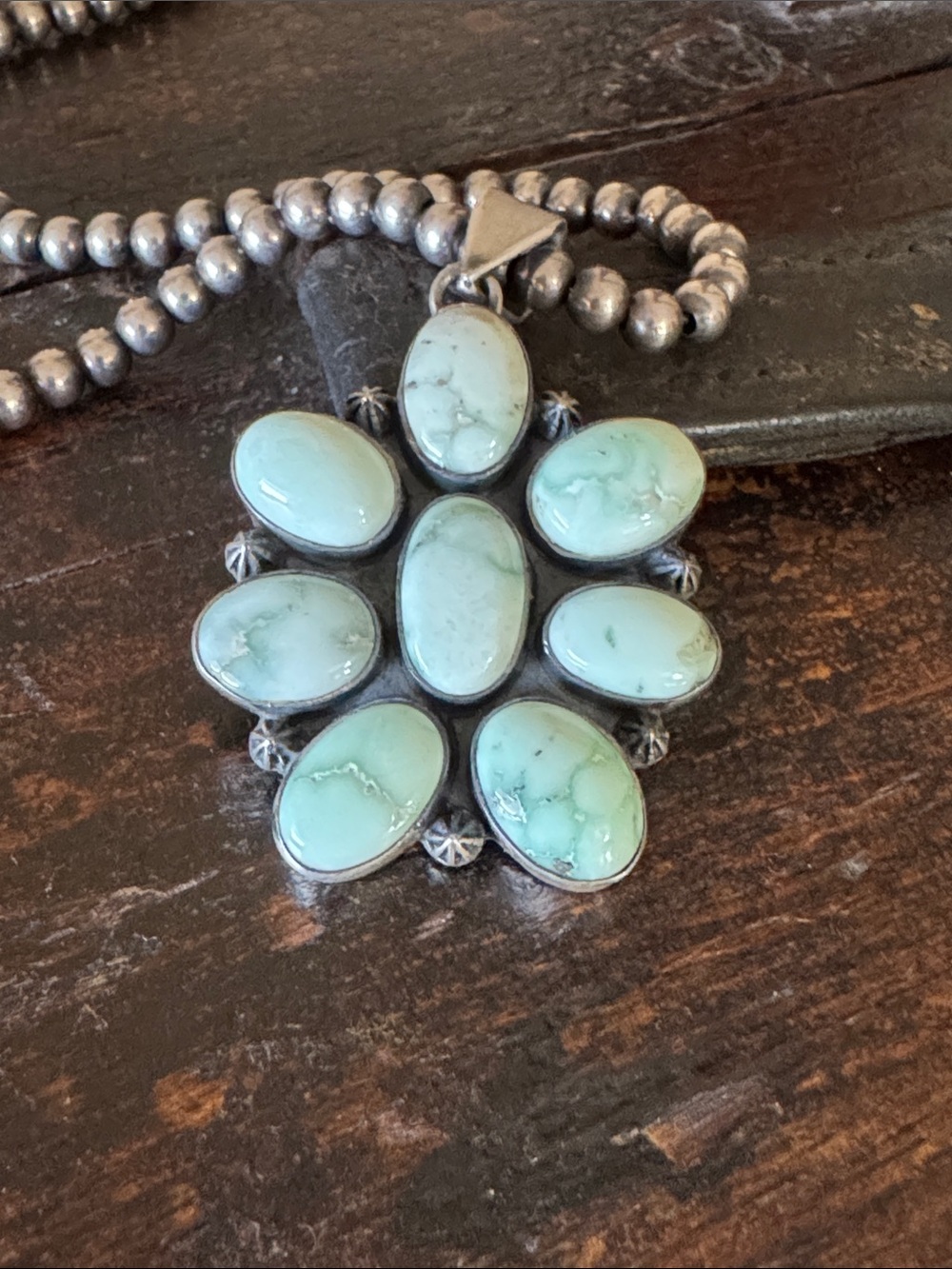 Sterling Silver Paloma  Variscite  Cluster Pendant, Artist Stamped